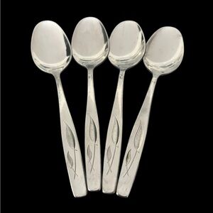 Rogers Cutlery Lot of 4 Whispering Leaves Teaspoons Stainless U.S.A. Flatware